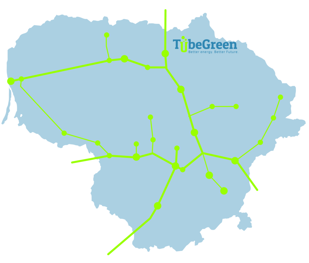 Tube Green prijungimo prie Amber Grid dujų perdavimo tinklo žemėlapis